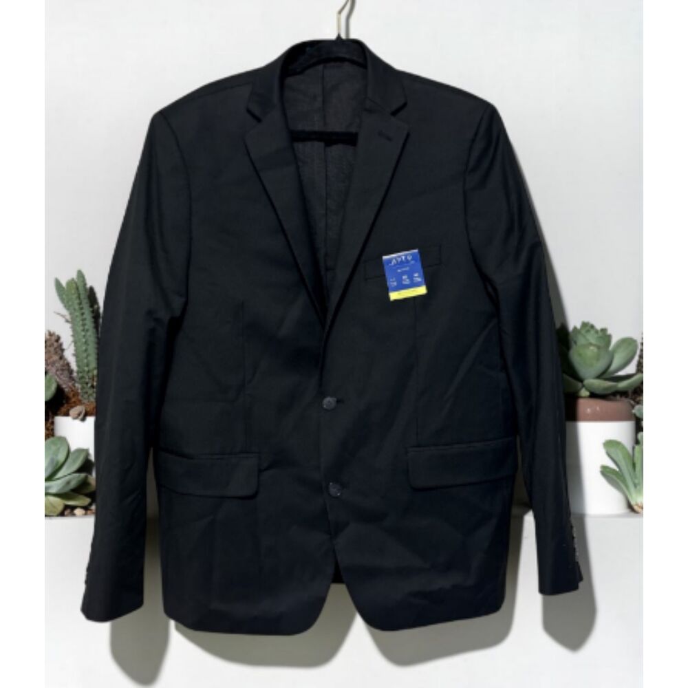 Black Slim Fit Suit Jacket 44R Men's Two Button Blazer Business Formal